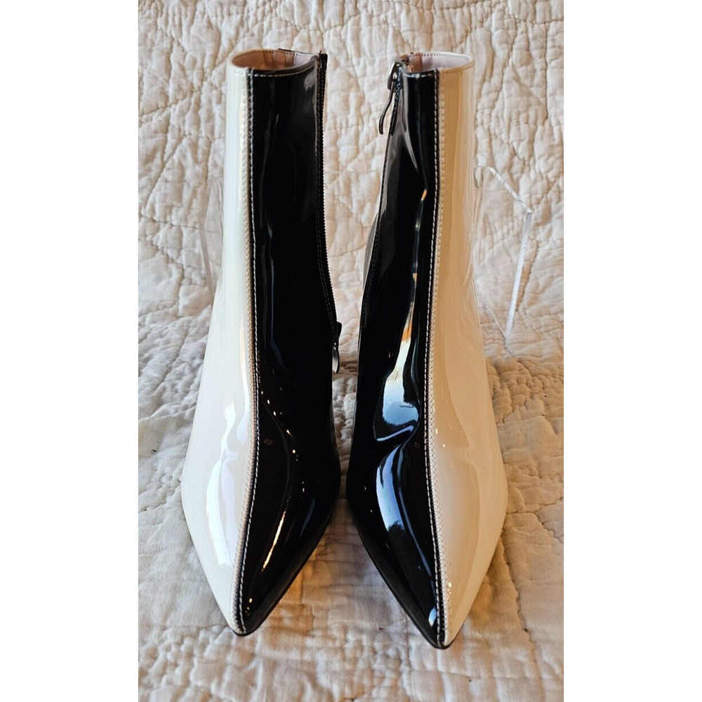 Black & White Patent Pointed-Toe Ankle Booties